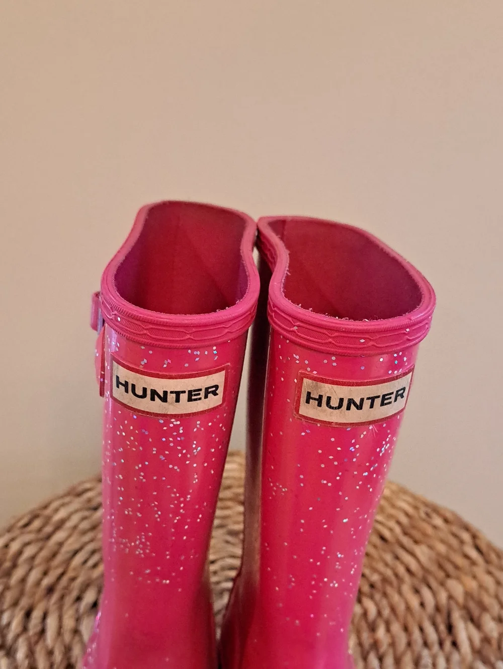 Hunter Youth Girls Wellie Rain/Outdoor Pink Glitter Tall Preppy Tall Boots 1